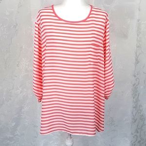 Cathy Woman Size 1X Tunic Top/Beach Coverup Coral and White Stripes